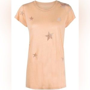 Zadig and Voltaire Peach Star Rhinestone T-Shirt, Size S